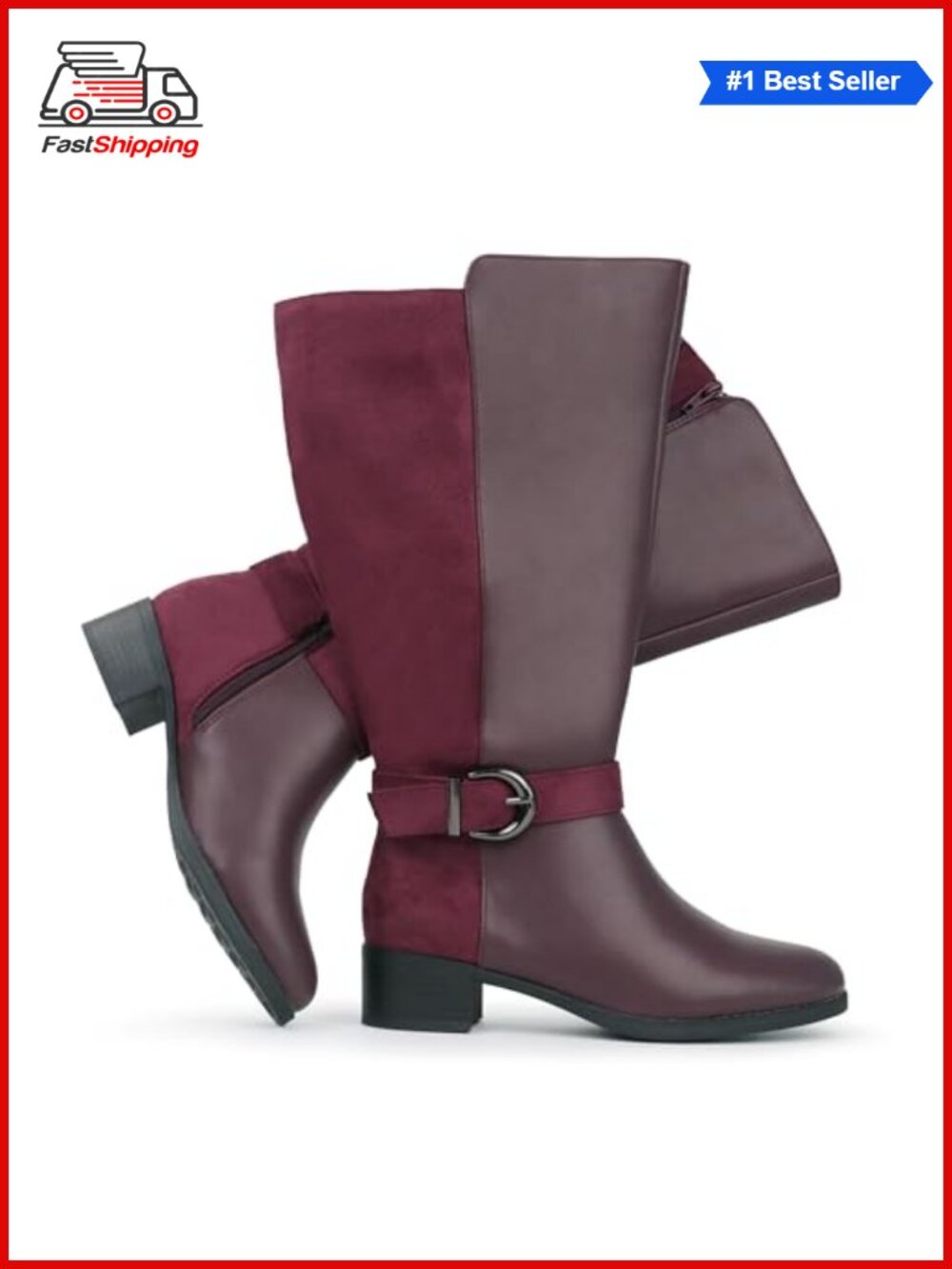 ✨Hawkwell Women's Extra Wide Calf Pull On Side Zipper Knee High Boots